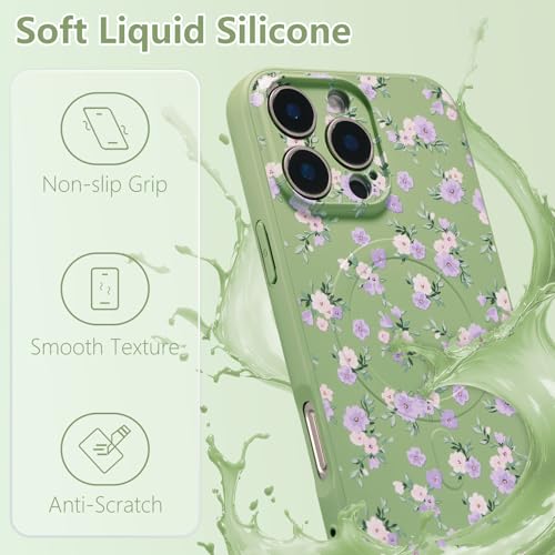 Coque iPhone 16 Pro Max silicone antichoc compatible MagSafe esthétique à fleurs
