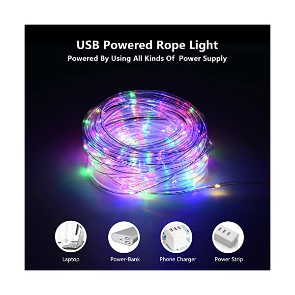 GLPE 20m 200 LED Schlauch, USB Lichterkette Außen Innen,8 Modi und 16 Farbwechsel,RGB Lichtschlauch IP65 Wasserdichte… – Bild 3