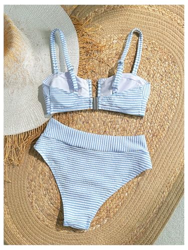 SOLY HUX Women's Two Piece Swimsuit Striped V Wired High Waisted Bikini Set Bathing Suit2
