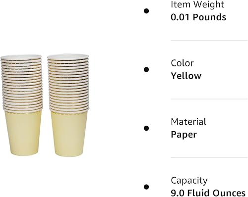 Miniatura 8 de Vasos de papel dorados y amarillos, vasos de papel desechables de lámina dorada brillante de 9 onzas para bodas, fiestas, cócteles y cenas de