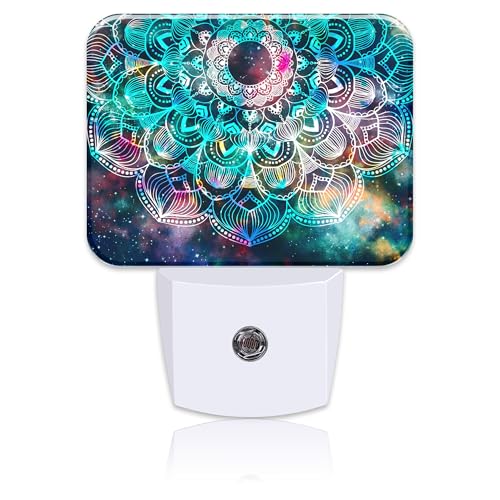 Image of Abstract Mandala Flowers Plug in Night Lights, Colorful Galaxy Mandala Nightlight Plug Into Wall Dusk to Dawn Sensor for Kid Girls Boys Women Men Room, Hallway, Kitchen, Bathroom, Stairs Decor