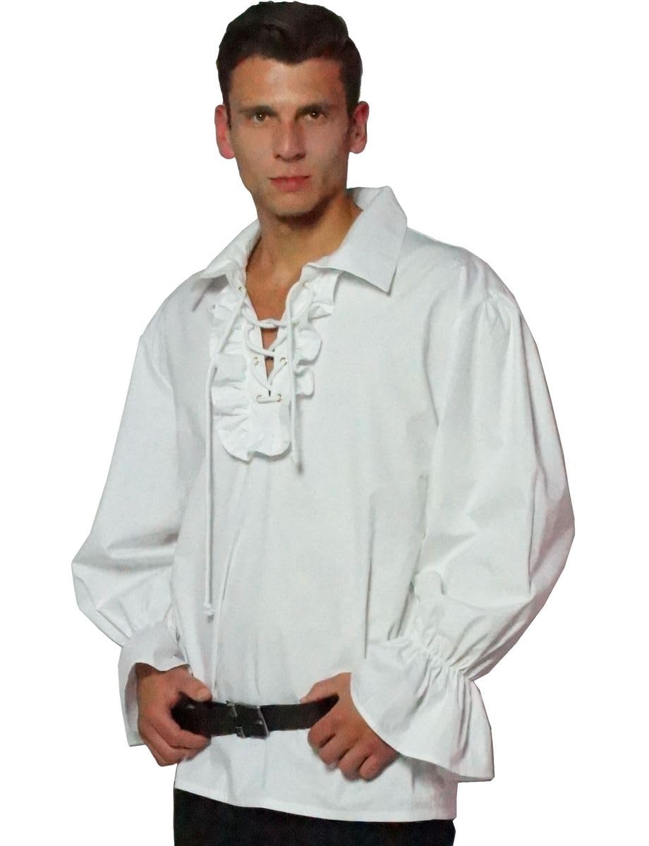 MAYLYNN 13711-XXL - Piratenhemd Rüschenhemd Mittelalter Hemd - Baumwolle, Größe XXL, weiß