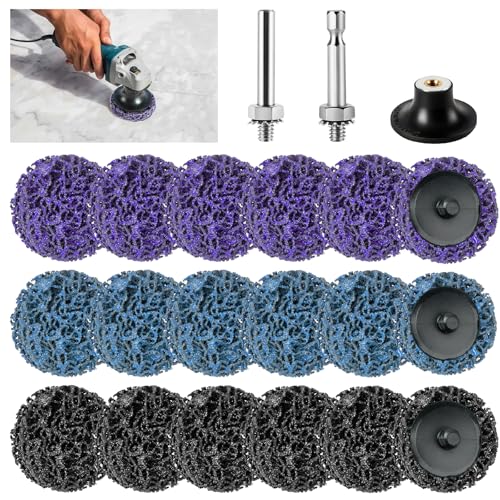 NUTKIT 18 Stück Csd Scheibe, 2 inch 50mm Grobreinigungsscheibe für Winkelschleifer, Lila/Blau/Schwarz Schleifscheiben, Reinigungsscheibe Set zum Oberflächenbearbeitung, Metall, Edelstahl, Farbe, Rost