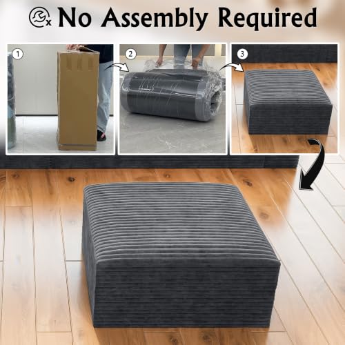 Image of 35.4 inch Corduroy Ottoman Foot Rest with Soft Memory Foam, Grey | Plush Pouf Compressed Footrest, Floor Foot Stool for Living Room, No Assembly Require