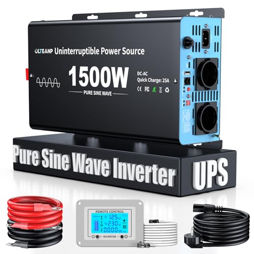 Convertisseur 1500W 12V 230V pur sinus avec télécommande LCD et chargeur automatique UPS