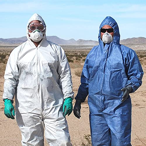 Amz Disposable Overalls With Hood X-Large, Blue Protective Coveralls, Low-Lint Ppe Gown Disposable With Front Zip, Elastic Cuffs And Ankles, No Pocket Unisex Painters Coveralls Disposable #TOP5