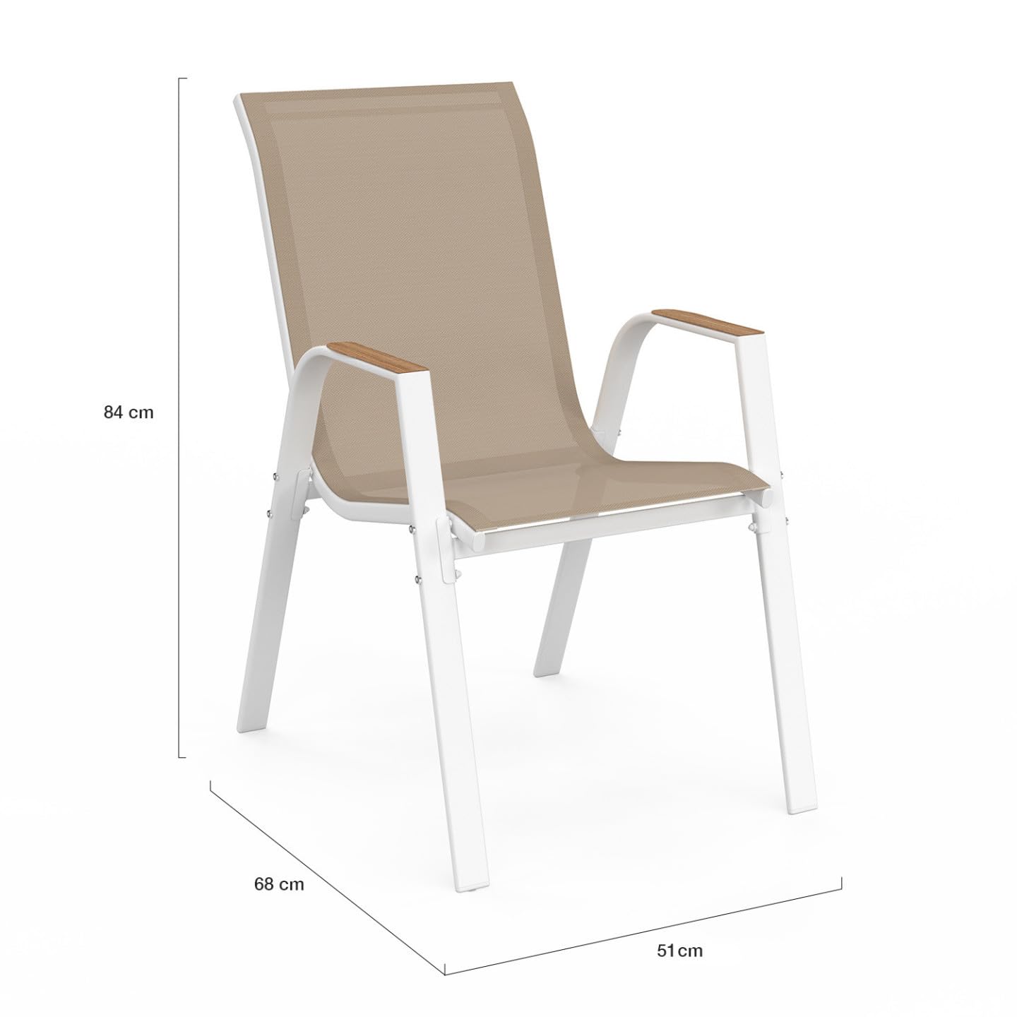 IDMarket - Salón de jardín NOUMEA Mesa extensible 135/270 cm, tablero de vidrio templado con efecto de madera y 12 sillas apilables, blanco y madera