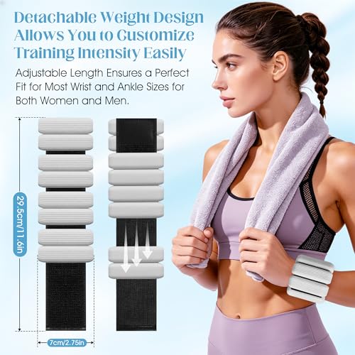 Image of Wrist Weights, 2Pack Adjustable Ankle Weights for Women /Men, Silicone Weighted Bangles for Yoga, Pilates, Running & Walking, Arm & Leg Weights, 2lb