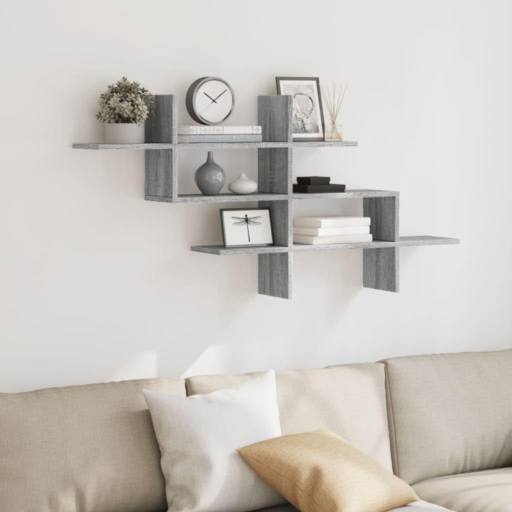 Estantería de pared, color gris, Sonoma, 124,5 x 18 x 60,5 cm, madera resistente, diseño moderno, con capacidad de carga de 20 kg, para sala de estar, cocina, pasillo y dormitorio