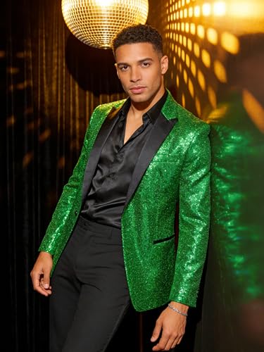 Image of Barry.Wang Mens Sequins Blazer Sparkle Dress Suit Jacket Cocktails Shiny Metallic Disco Dance Party Tuxedo Homecoming