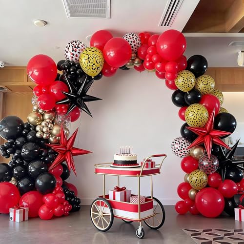 Image of Leopard Balloons, 50 Pcs Cheetah for Women Animal Birthday Wedding Party | 12 Inch Red Black Cheetah Print Confetti Latex Balloons for Bachelorette Wild Animal Safari Girls Night Party Decorations