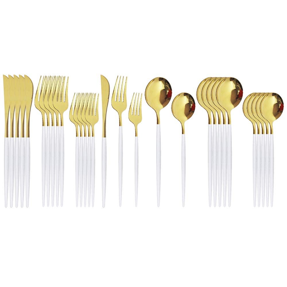 Gugrida Silverware Set, 30-Piece 304 Stainless Steel Flatware Set Copper Cutlery Set Service For 6, Mirror Finish, Dishwasher Safe, Nice［並行輸入品］ | Gugrida Gorgeous 30-Piece Rainbow Flatware Sets of