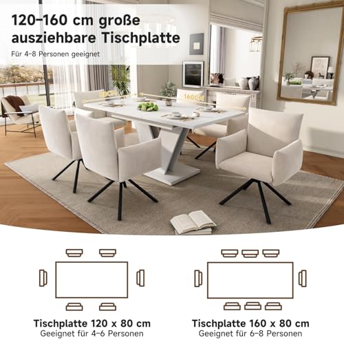 Table à manger blanche rectangulaire avec pied en V design et robuste - 5