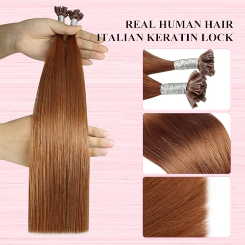 Image of YoungSee Copper U tip Hair Extensions Copper Utip Hair Extensions Human Hair Colored U Tips Human Hair Extension Easy to Apply 14 Inch 50 Strands 50G