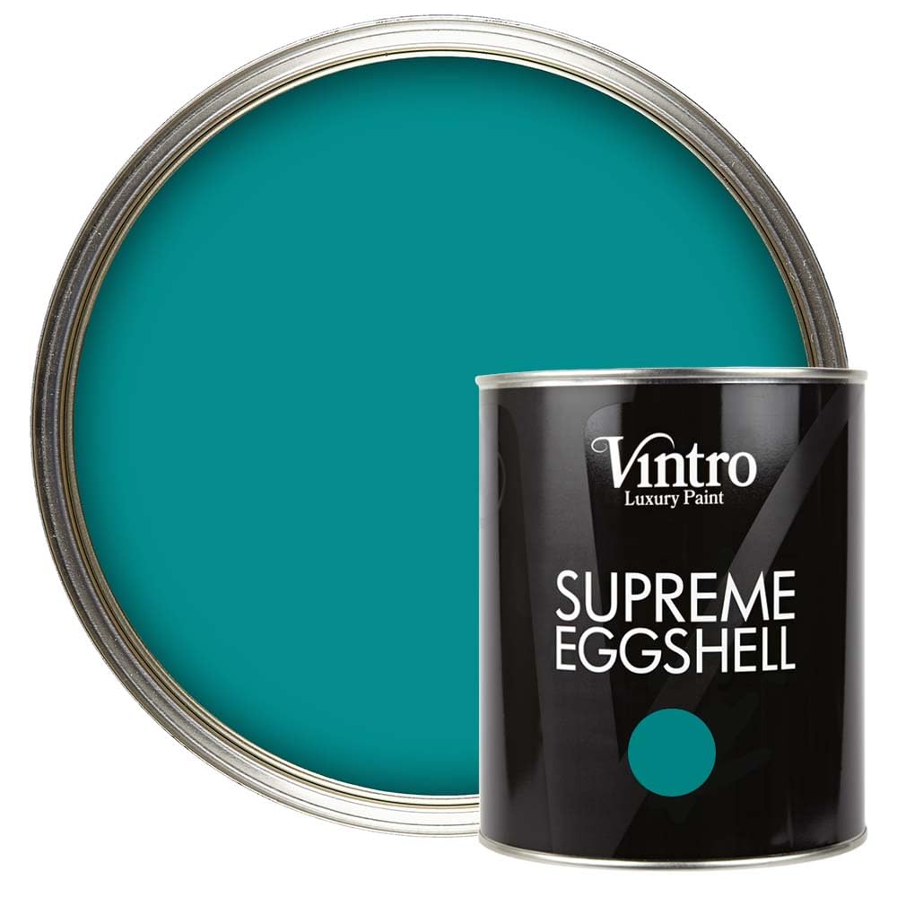 Vintro Paint Teal | Eggshell Paint | For Walls | Wood | Trim | Satin Furniture Paint | Interior & Exterior Use. 1 Litre (Teal)