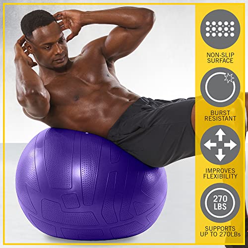 Everlast-FIT-Pro-Grip-Fitness-Ball-75cm-Burst-Resistant-Anti-Slip-Pump-Included-Great-for-Balance-Home-Workouts-Yoga-Available-in-55cm-65cm-and-75cm-Violet-75cm