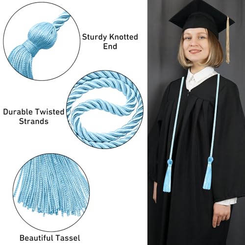 Image of Graduation Honor Cords Light Blue Yarn Cords with Tassels for Graduation Students