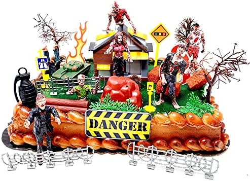Zombies Cake Topper Set Featuring Zombies From Beyond Figures and Apocalyptic Themed Accessories