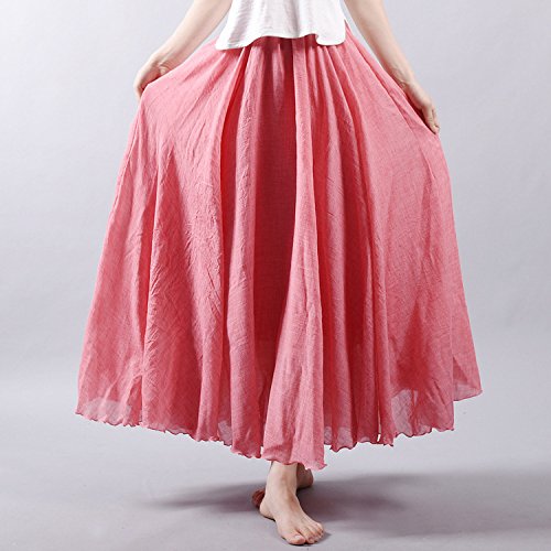 Giltpeak Linen Maxi Skirt, Women's Bohemian Flowy Elastic Waist Band Cotton Linen Long Maxi Skirt Dress2