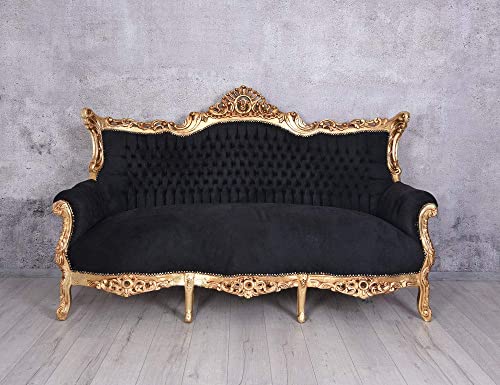 Prunksofa barockes Salon Sofa Schwarz Gold Antik Stil Sitzbank 200 cm cat599a02 Palazzo Exklusiv – Bild 3