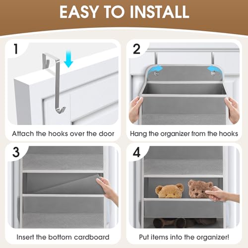 1 Pack Over The Door Organizer, Hanging Storage Organizer with Clear Window, 40lb Ultra Sturdy Large Capacity Room Organizer for Pantry Laundry Bathroom Nursery Closet Baby Essential (Grey) - Image 4