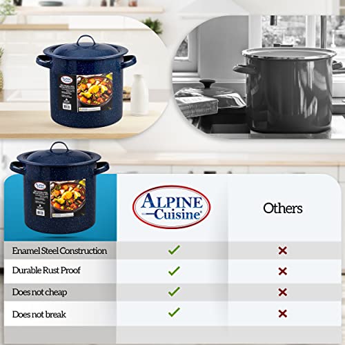 Alpine Cuisine Enamel Steel Dark Blue Speckle Stock Pot 8-Qt With Lid, Healthy Cookware Commercial Grade Stockpots, Multi Cooking Pot For Stew, Sauce & Reheat Food, Compatible For Family Meals #TOP7