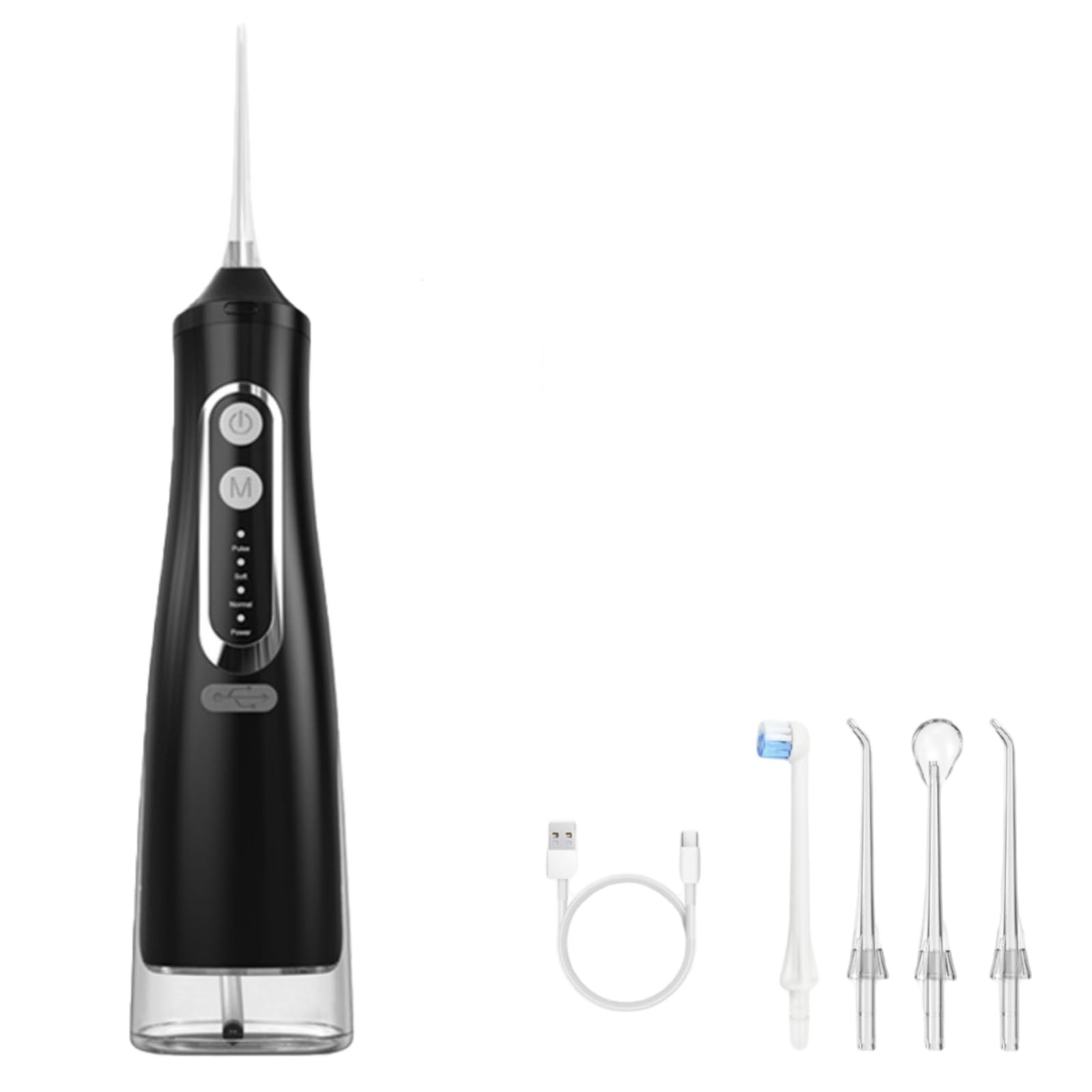Oryzom Hydropulseur sans fil pour un soin dentaire & buccal optimal 5 modes & 4 embouts Réservoir de 300 ml Étanchéité IPX7 Jet dentaire pour gencives (Noir)