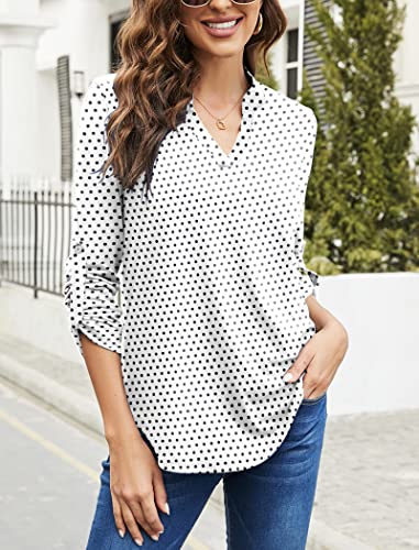 Halife Womenstops And Blouses Dressy Casual Long Sleeve Loose Fitting Tops Polka Dot Shirts White L #TOP2