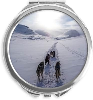 Dog Animal Snow Husky Picture Hand Compact Mirror Round Portable Pocket Glass