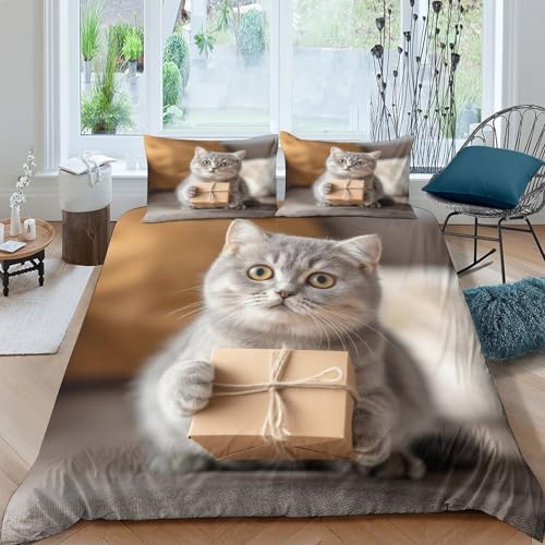 Parure de lit chat microfibre housse de couette single 135x200cm