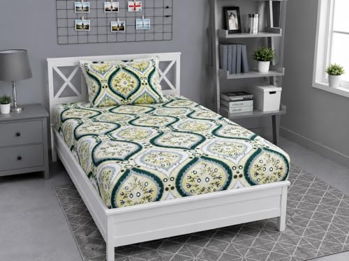 Image of 276 TC Cotton Feel All Around Elastic Fitted Bedsheet, Elastic Fitted Bedsheet Single Size Bedsheet for Single Bed with 1 Pillow Cover, Size - 72 x 36 x 8 Inch Color
