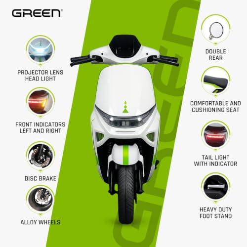 Image of Green Nine Low Speed Electric Scooter Non RTO with Portable Charger (80 KM - White) (80 KM)
