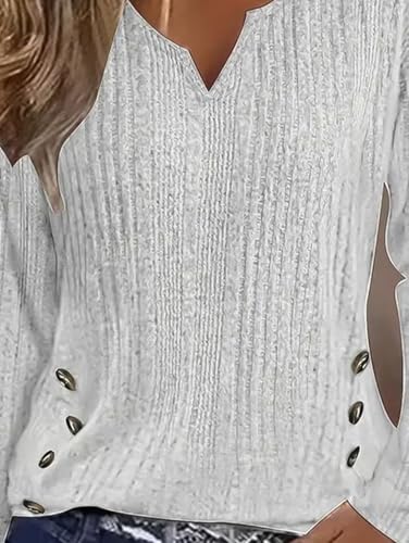 Image of Flamingals Women's Sweaters V Neck Casual Long Sleeve Lightweight Pullover Tops Light Gray XL