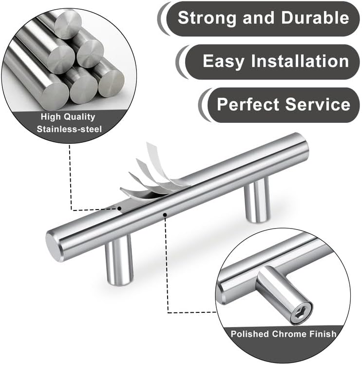 Miniatura 3 de NIZADO Paquete de 30 manijas de gabinete de cocina, tiradores de cajón de acero inoxidable de 2 12 pulgadas, tiradores de gabinete cromados pulidos,