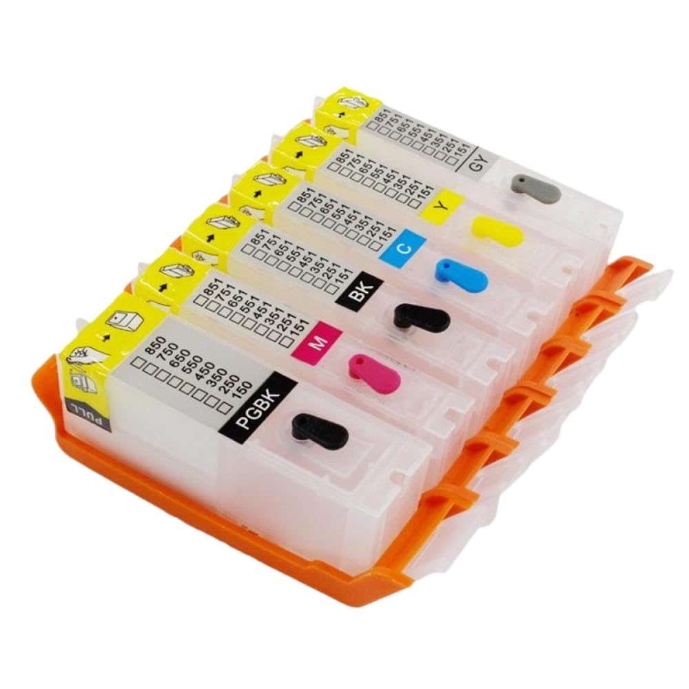 6 Pack Refillable Ink Cartridge Compatible with PGI-550 PGBK CLI-551 BK C M Y GY for MG6350 MG7150 MG7550 IP8750 with ARC Chip