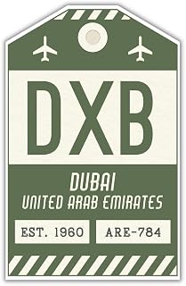 DXB Dubai UAE Luggage Tag Sticker/Airport Code Baggage Decal/Collectible Travel Decor/Vintage Inspired Design (Green)