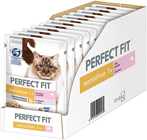 PERFECT FIT, Nourriture pour Chat, Nourriture Humide, pour Chats sensibles de 1 an et Plus, 12 sachets (12 x 85 g)