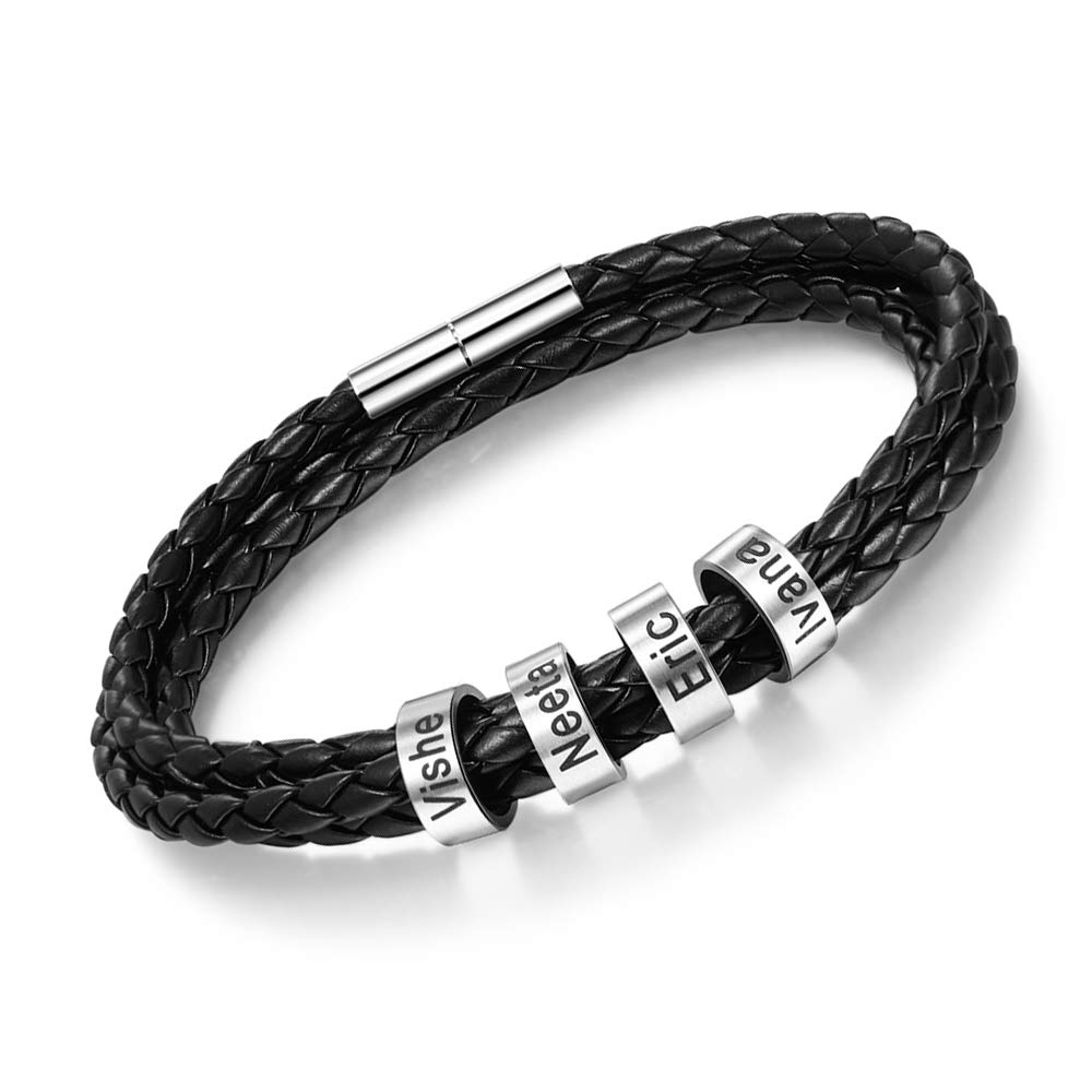 DaMeiPersonalizada Pulseras para Mujer Hombre Cuero con 1-4 Nombre para Familia Pareja Brazalete Plata Hombre Mujer Pulsera de España - Ideas Regalo para Hombre da Cumpleaños