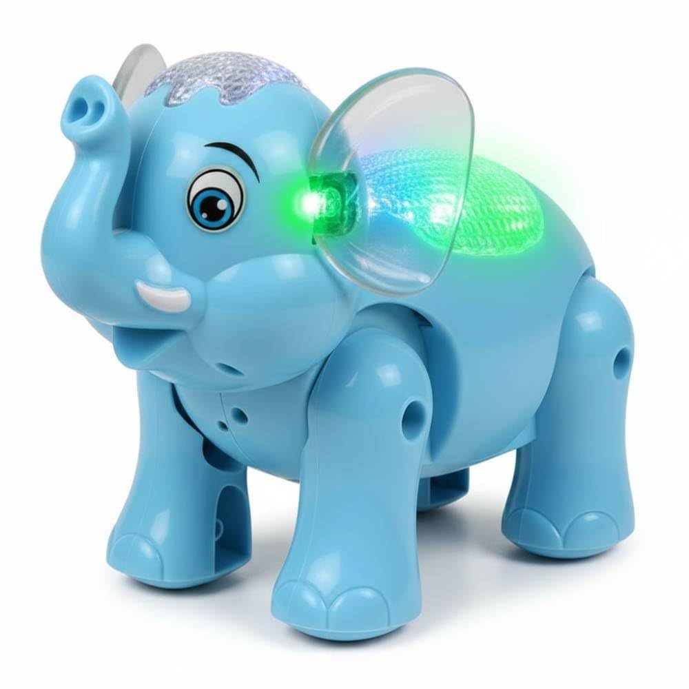 ALVERO Musical Elephant Crawling Toy with 3D Flashing LED Lights, Sound & Walking, Battery Operated Moving for Babies & Toddlers, Clever Elephant Early Learning Sensory Electric Toy (Blue)-image-34