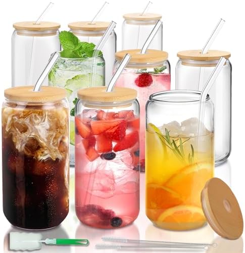 Ulrikco Drinking Glasses With Lids And Glass Straw 4pcs Set - 16oz Iced