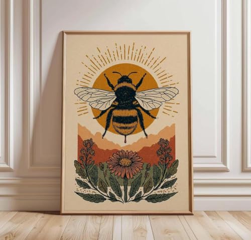 Affiche Toile Abeille Vintage Baibexing, Impression Botanique Salon