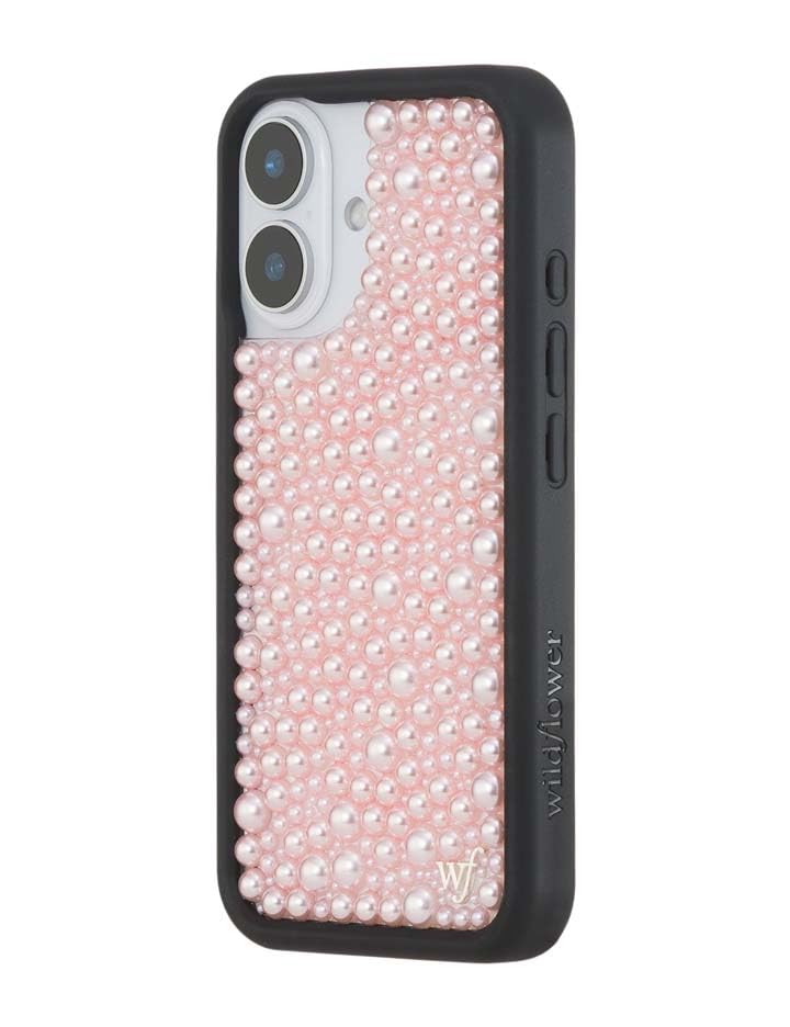 Image of Wildflower Cases - Compatible with iPhone 16 | Protective Black Bumper, 6.5ft Drop Test Certified, Women Owned Small Business | Pearl Pink