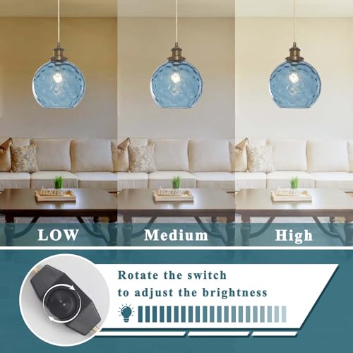 Bedoxin Plug in Pendant Light, Handblown Glass Pendant Light with Dimmable Switch Hanging Lights with Plug in Cord 15ft, Hanging Lamp Plug in for Dining Living Room Kitchen Island Bedroom by Bedoxin - Used condition - Image 4