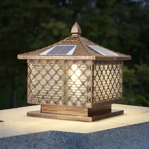 Lampe de colonne solaire style chinois en fonte d'aluminium et verre - 4
