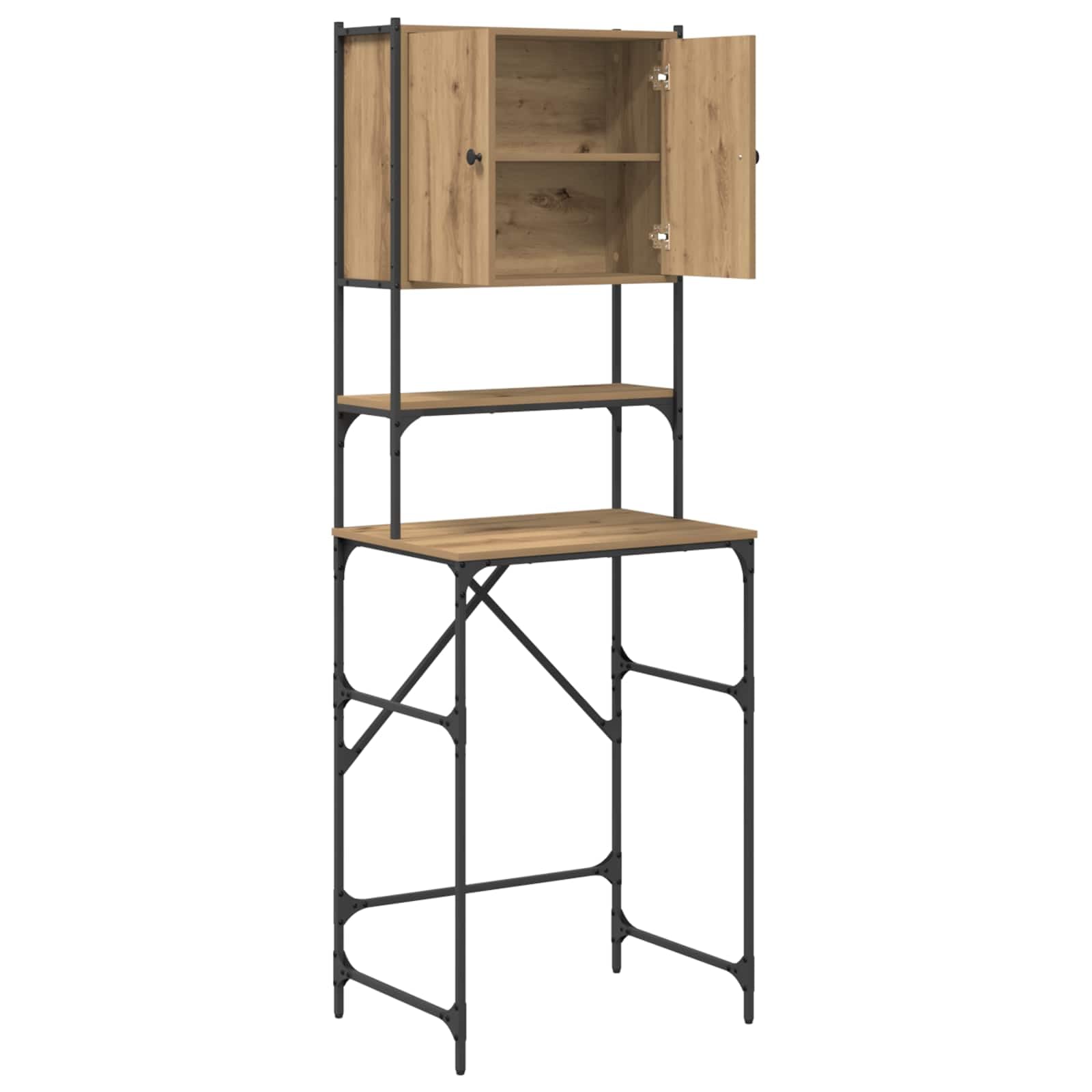 Szafka na bieliznę z drewna konstrukcyjnego 68 x 48,5 x 194 cm, szafka do przechowywania z regulowanymi półkami na detergenty i ręczniki, nowoczesny design do pralni lub salonu