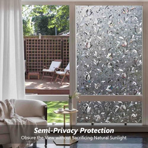 Kromapolis Window Film, Window Privacy Film Frosted, Vinyl Glass Covering, Stained Glass Decorative Film, Static Window Clings, Non-Adhesive (Grayish Black, 11.8 x 78.7 inch)