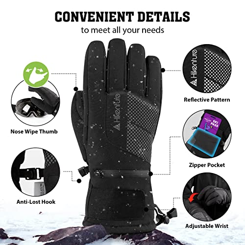 Hikenture Ski Gloves With 3M Thinsulate, Extra Warm Snow Gloves For Men & Women, Insulated Waterproof Snowboard Gloves, Thermal Touchscreen Skiing Gloves For Cold Weather, Windproof Winter Gloves #TOP6