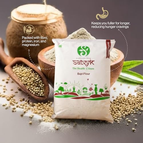 Image of S Siddhagiri's SATVYK THE HEALTH re STORE - Desi Bajra Flour - (Set of 5-5Kg) - Stoneground | Pearl Millet Flour | Gluten-Free Bajri Flour | Fiber-Rich - Protein-Rich Bajra Atta