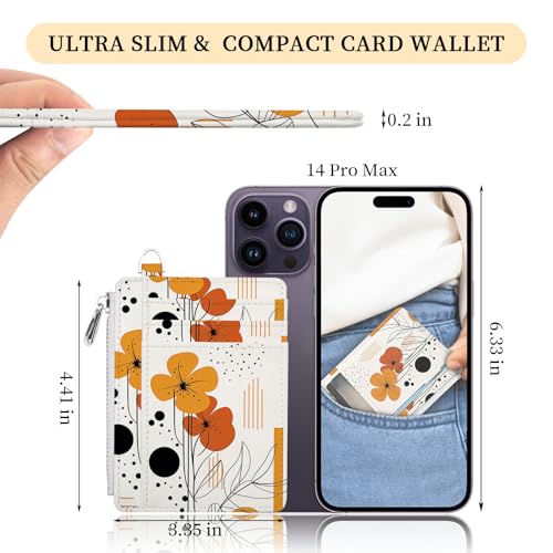 Image of Hancynir Slim Wallet Women Credit Card Holder Abstract Boho Flower RFID Small Mini Card Case Front Pocket PU Leather Thin Travel Zipper Coin Cash ID Window Ladies Female Wallet Gifts