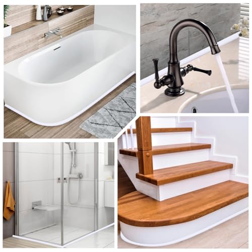 craspire 3.28 Fuß/40 Zoll Flexible Viertelstab Form Weiß Zum Abziehen Und Aufkleben Silikonkautschuk Kantenleiste Biegbar Doppelseitig Selbstklebend Dusch Wasserdamm Für Wand Treppe Schrank Ecke